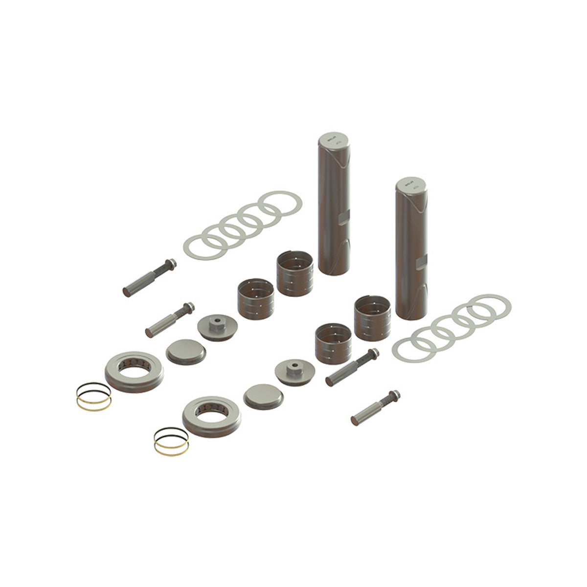 Components of Atro SKS13418 kit laid out: pins, bushings, plates, bearings