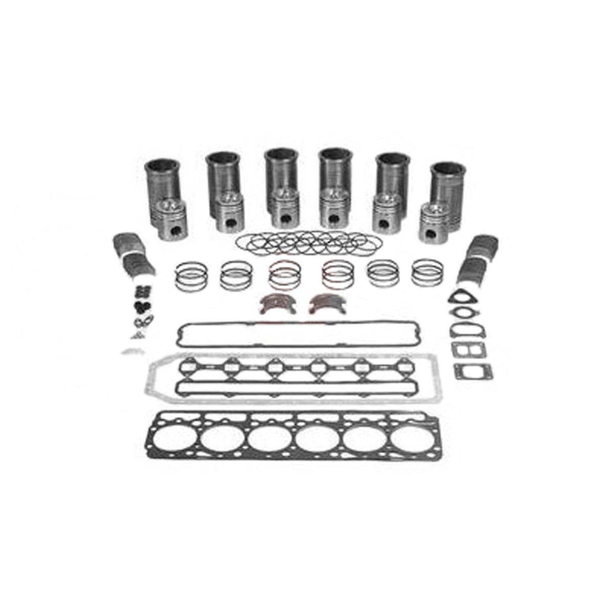 Components of International DT466E Overhaul Kit FLTWK1876205 laid out for installation