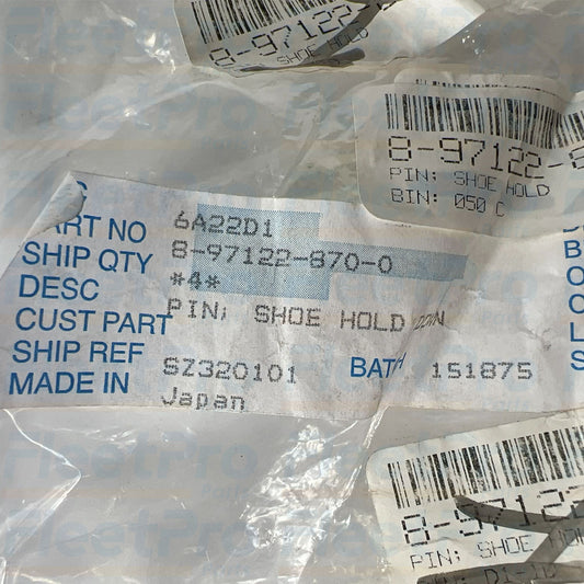Isuzu brake shoe hold down hardware kit 8971228700