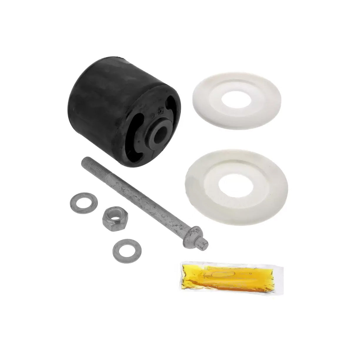 Contents of Meritor R3010729A suspension bushing kit including bushings and hardware