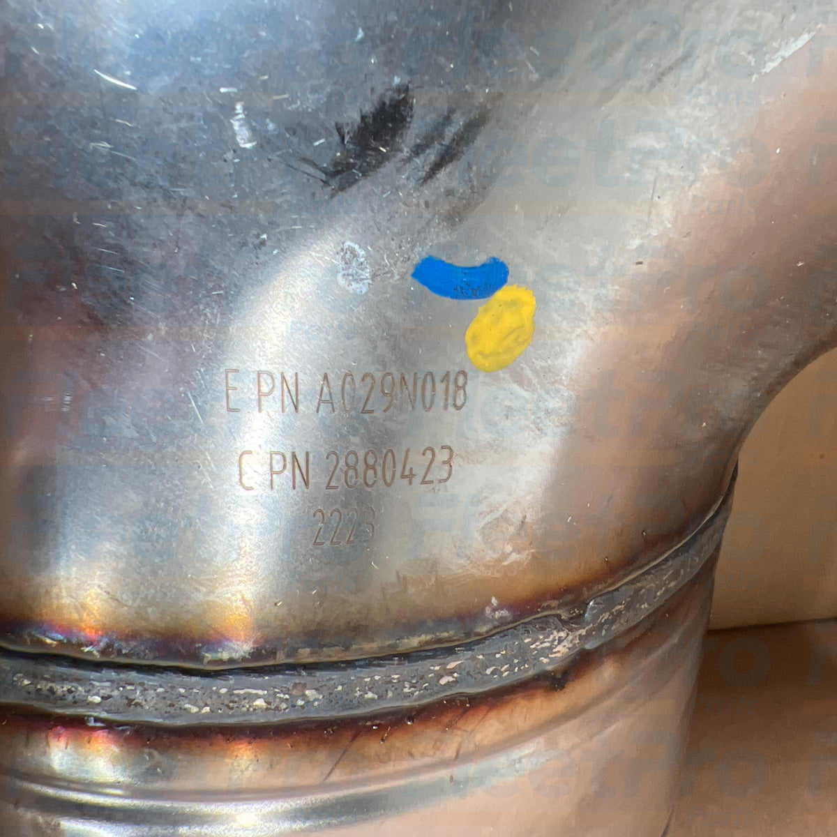 Front view Cummins tube connector elbow