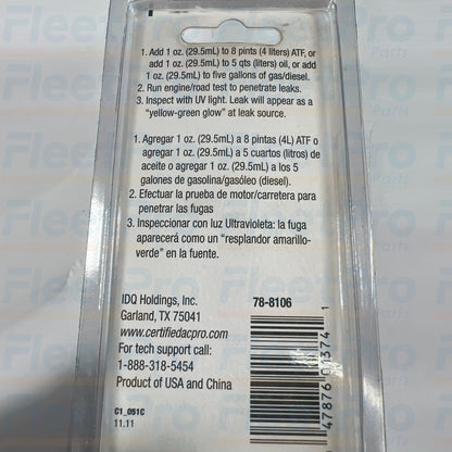 Auto Pro Fluorescent Leak Detection Dye 1 oz Bottle