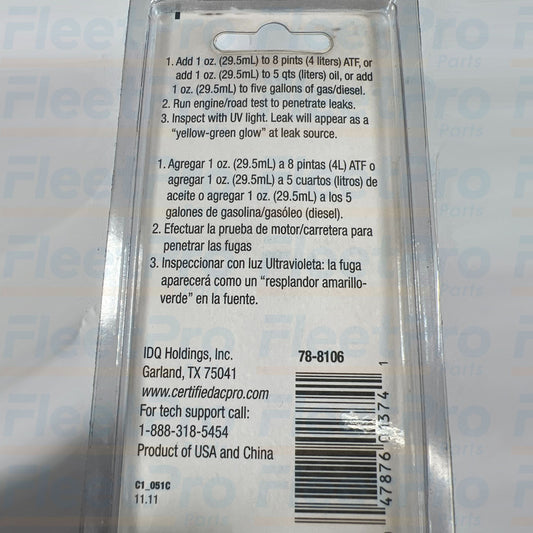 Auto Pro Fluorescent Leak Detection Dye 1 oz Bottle