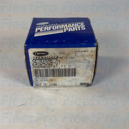 Factory packaging box and genuine Carrier Transicold manufacturer part label for 25-34309-01