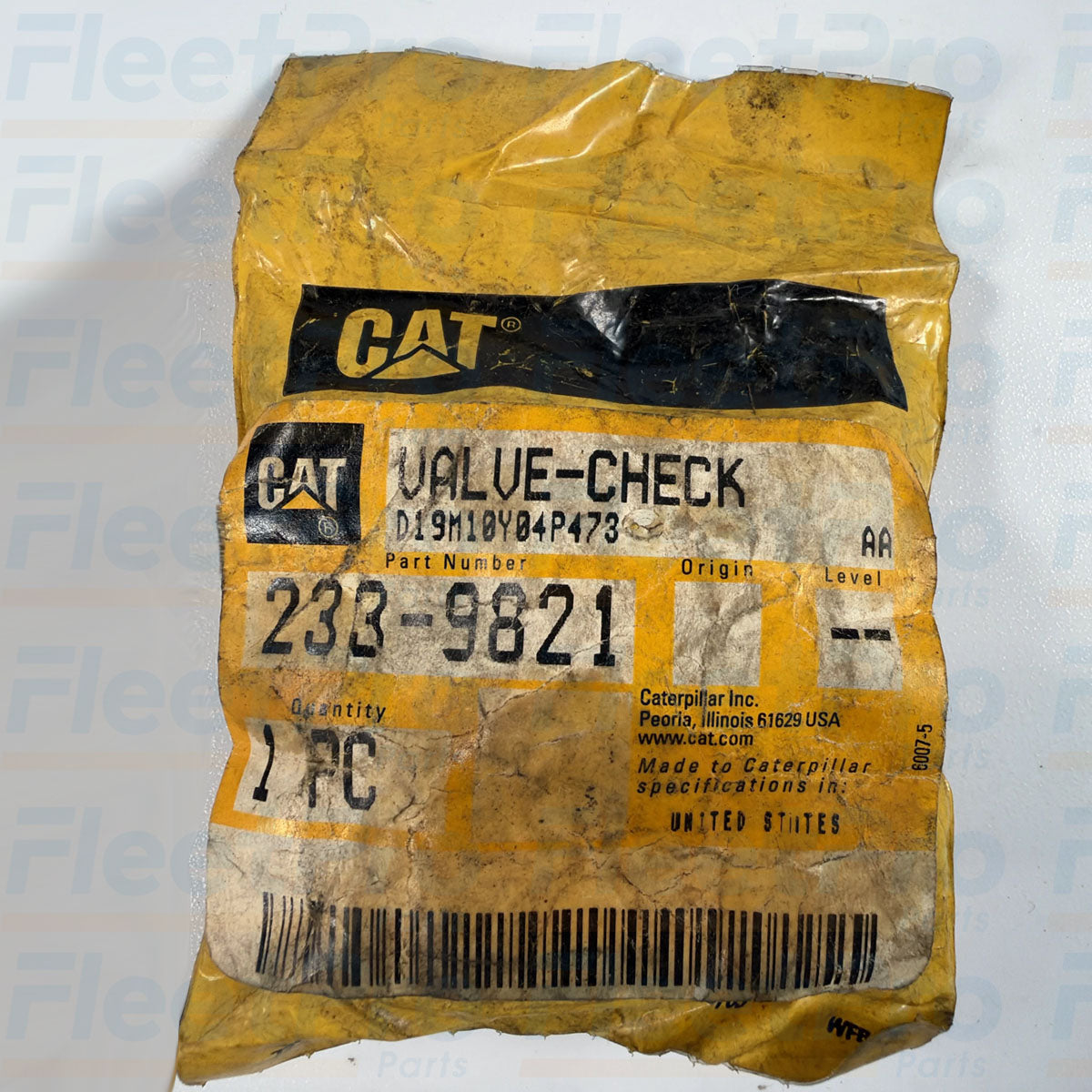 Factory packaging bag and genuine Caterpillar manufacturer part label for 233-9821