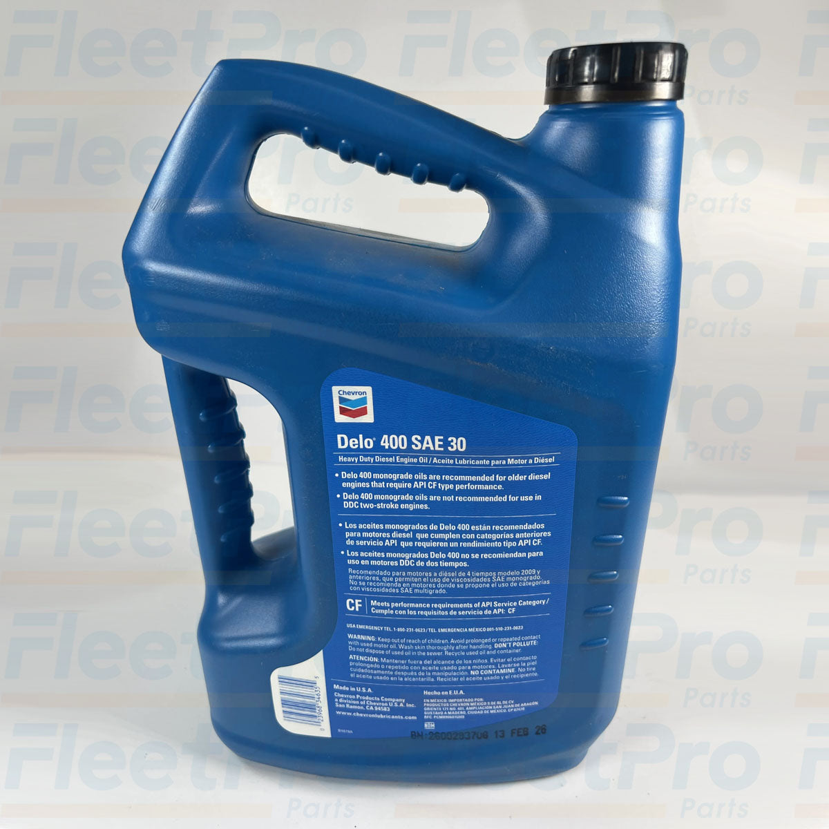 Back label showing API service classifications and engine approvals on Chevron Delo 400 SAE 30
