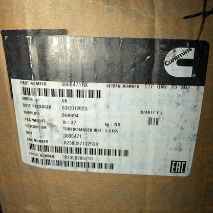 Factory shipping box packaging and genuine Cummins ReCon manufacturer label for 3800471RX