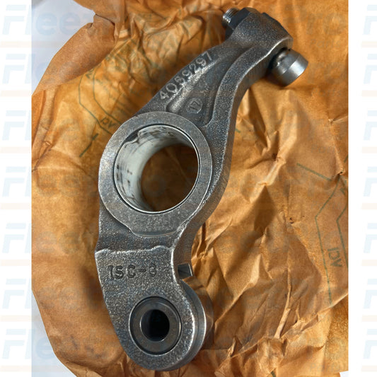 Close-up view of induction-hardened valve stem contact tip on Cummins 4386046 rocker lever