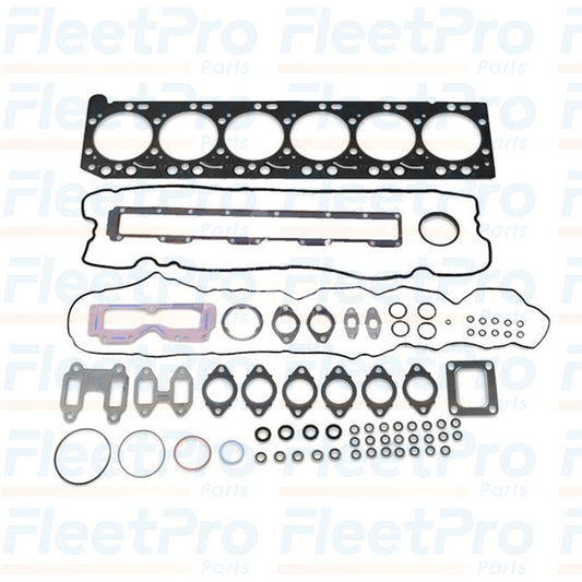 Components of Cummins 5473339 Head Gasket Kit laid out, showing gaskets and seals