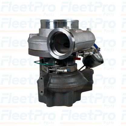 Turbine housing and exhaust outlet close-up of Detroit Diesel RA4710968699 reman turbocharger