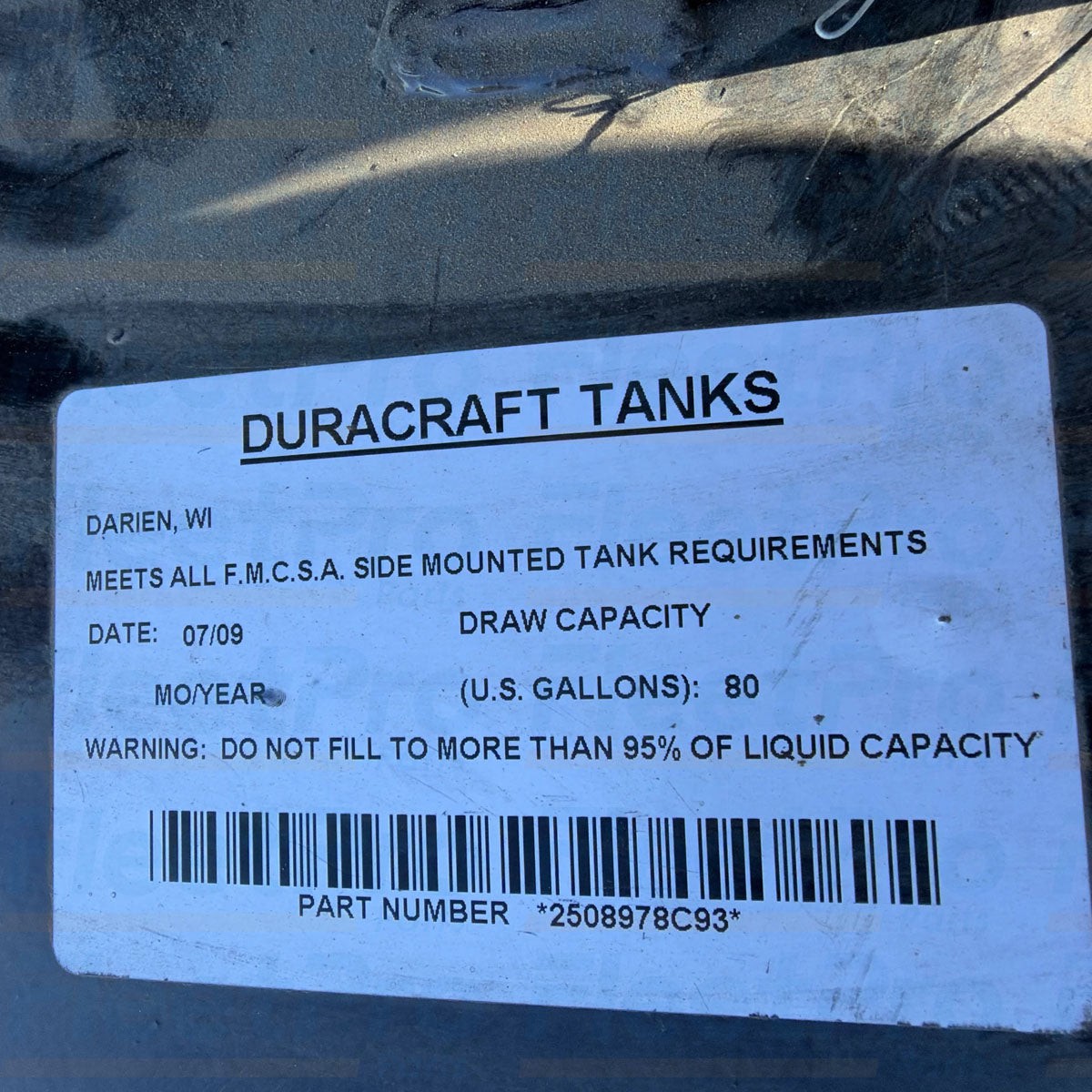 Shipping crate packaging and manufacturer product label for DuraCraft 2508978C93