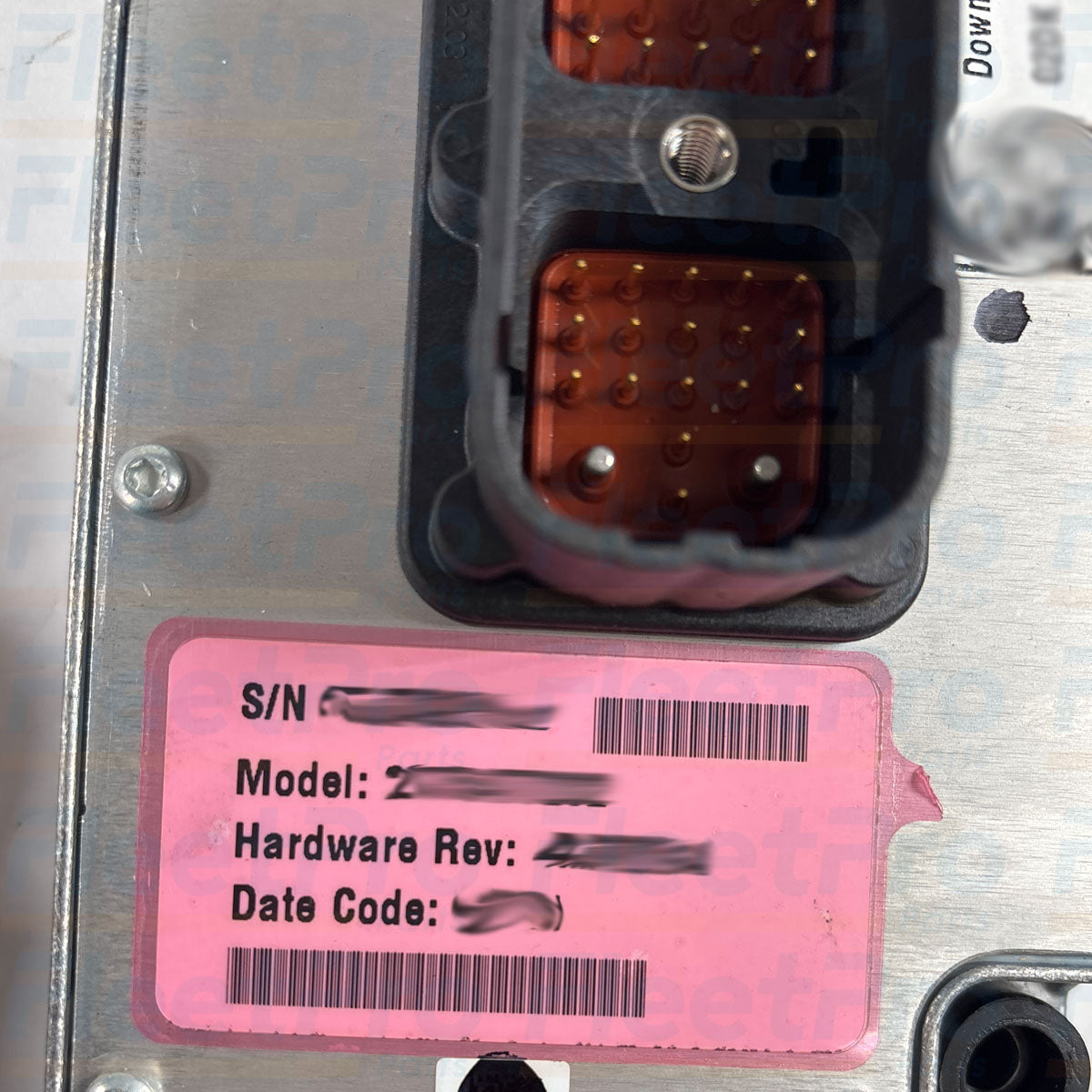 Serial tag and factory remanufactured part label on Eaton K-373RX transmission controller