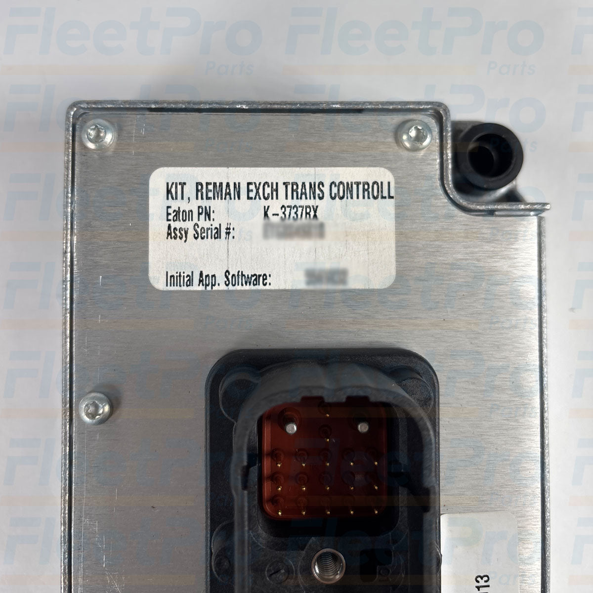 Close-up view of electrical connector pin header on Eaton K-373RX transmission ECU