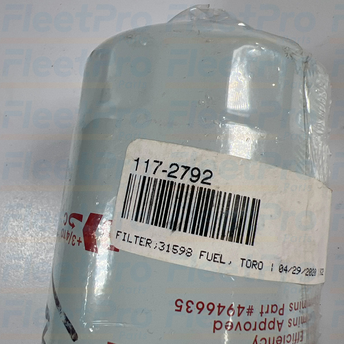 Factory retail box packaging and genuine Fleetguard Cummins Filtration product label for FF5638