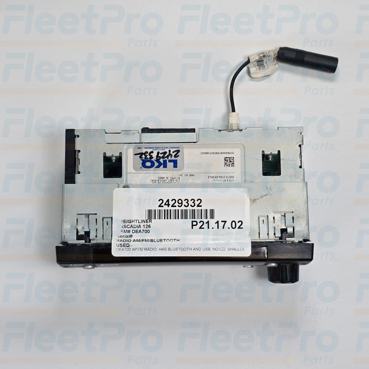 Label and part number on Freightliner radio 2429332