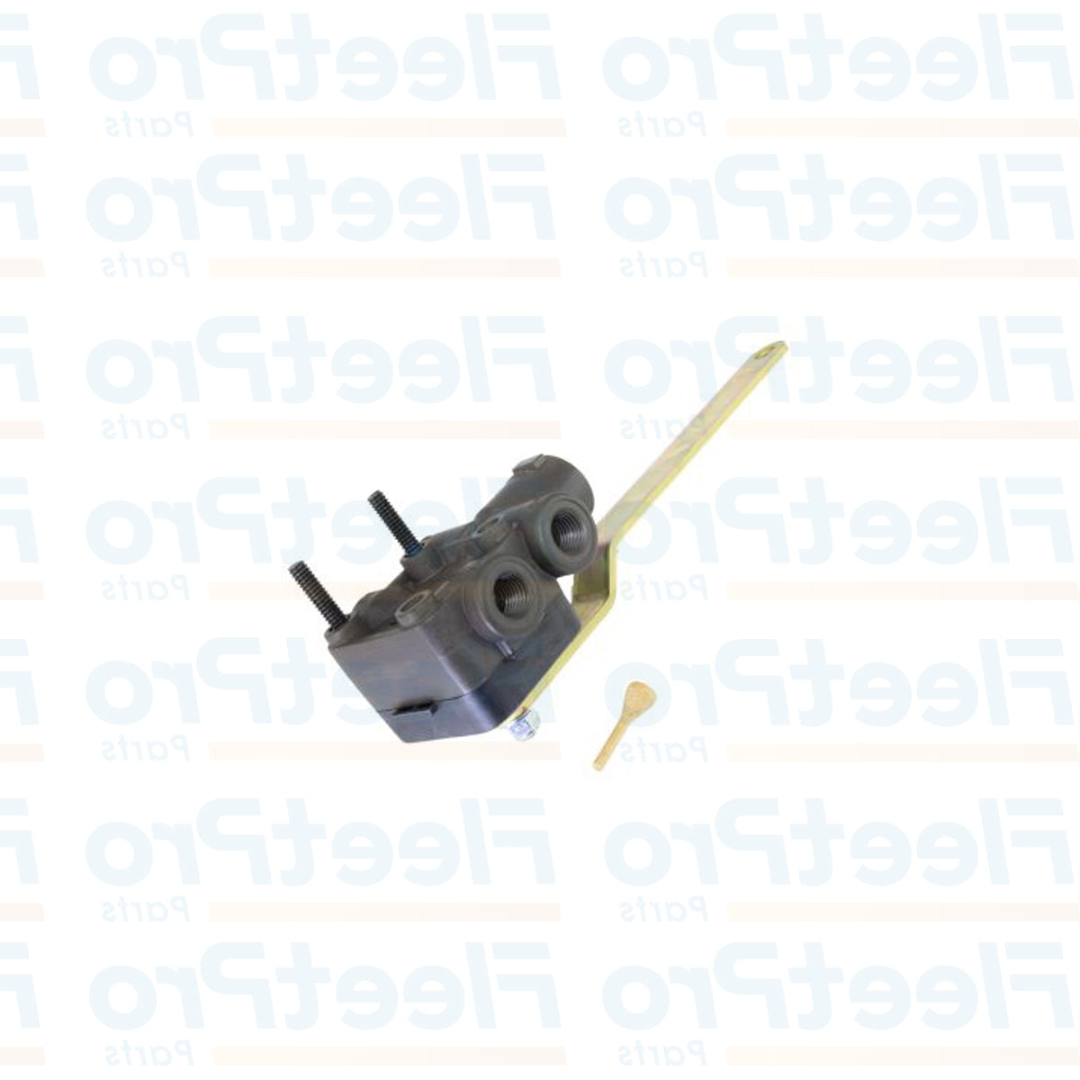 Side profile of KD2205 leveling valve showing lever arm and ports