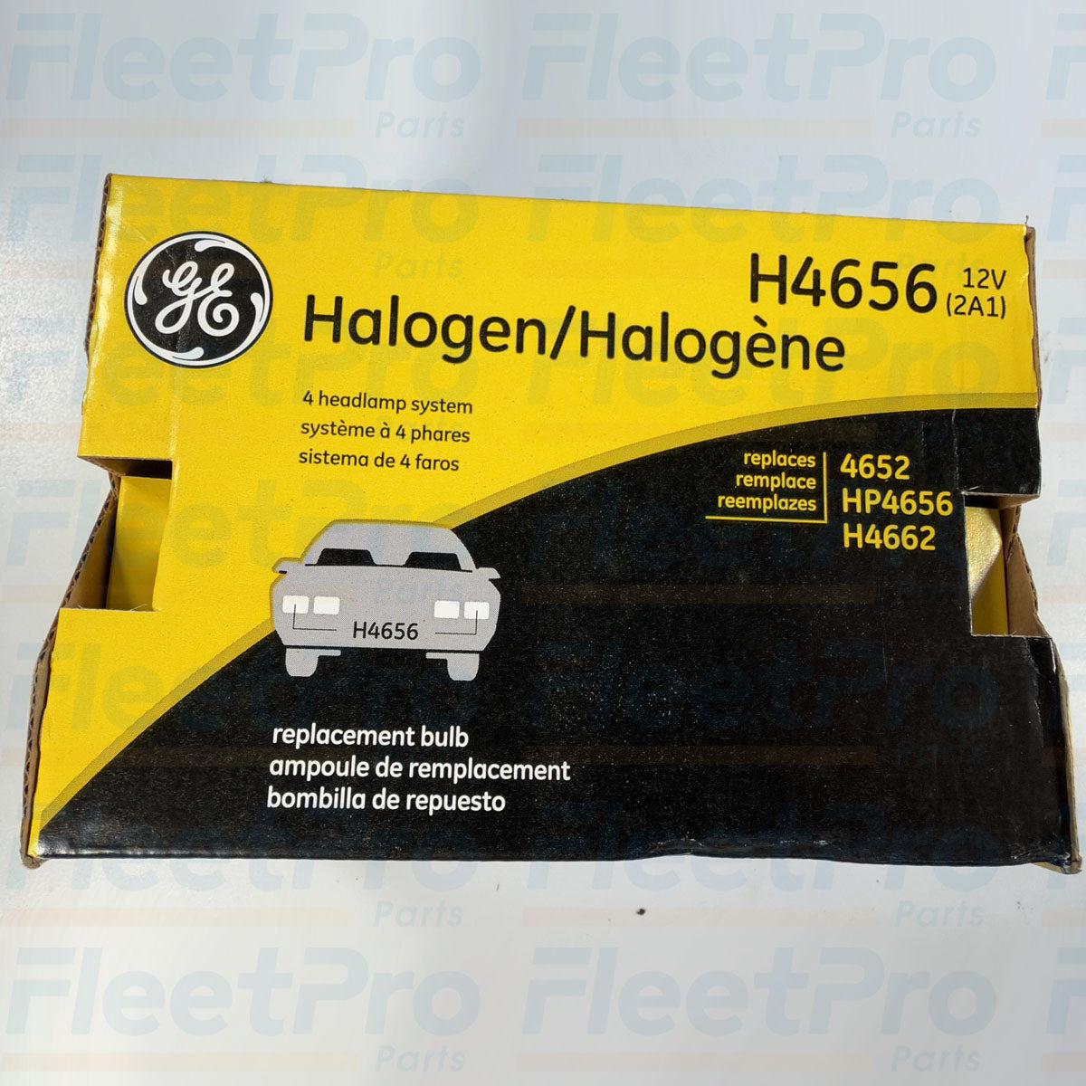 Genuine GE H4656 rectangular halogen sealed beam headlight lamp full front view