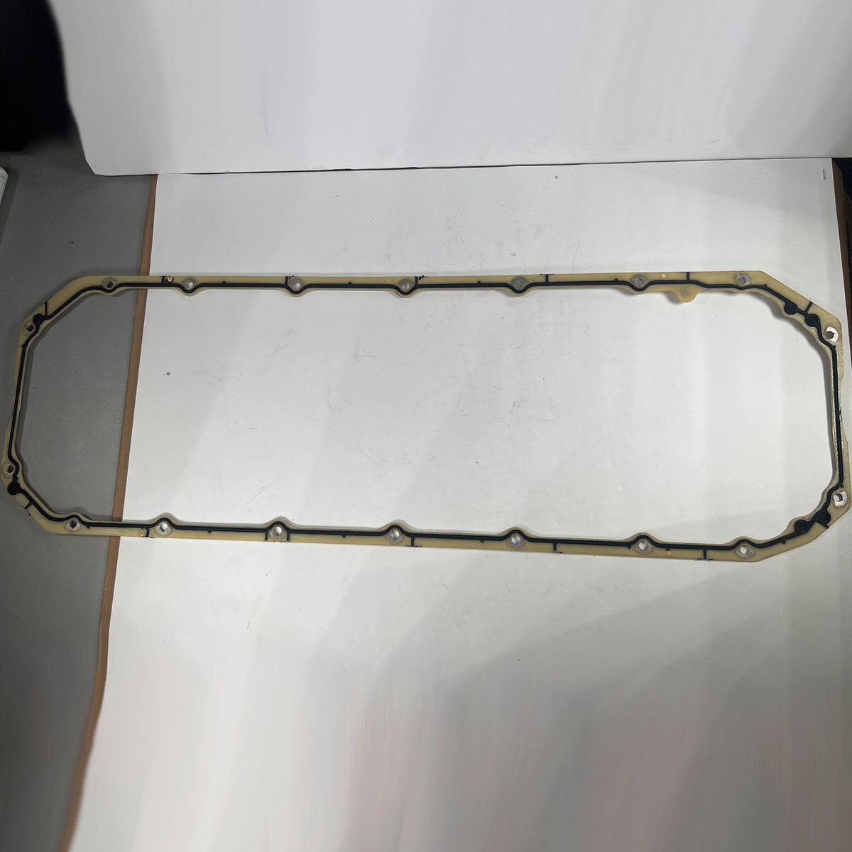 Genuine International 1836197C1 heavy-duty diesel engine oil pan gasket full layout view in no box packaging