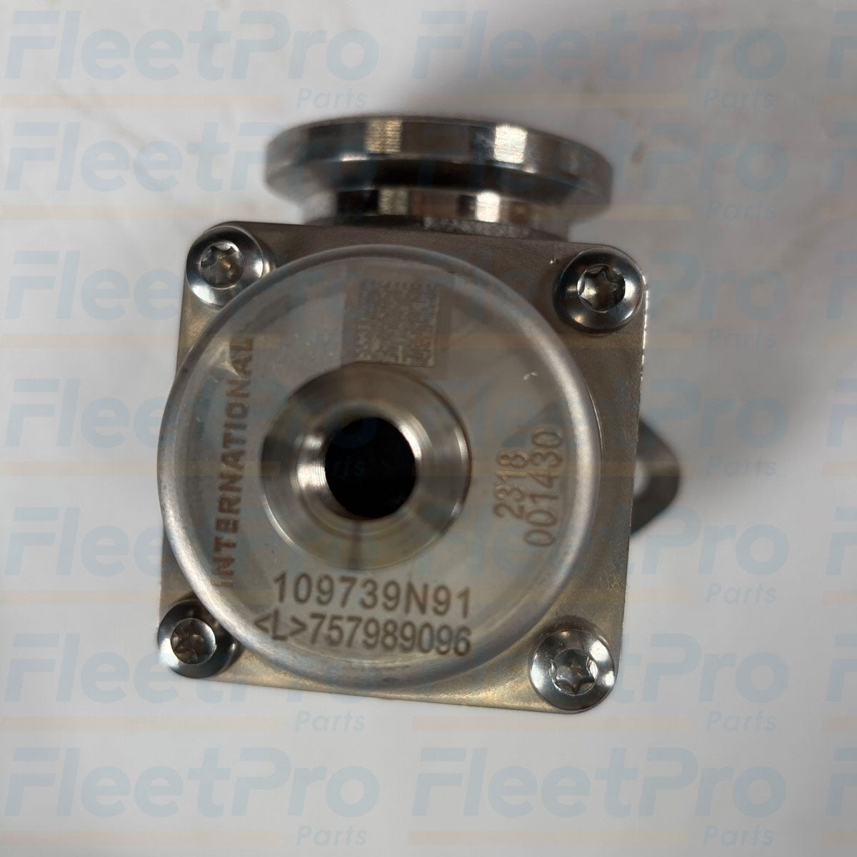 Close-up view of electrical actuator harness plug on International 2523717C91 EGR valve