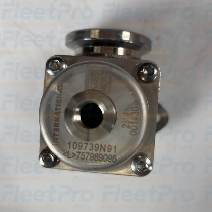 Close-up view of electrical actuator harness plug on International 2523717C91 EGR valve