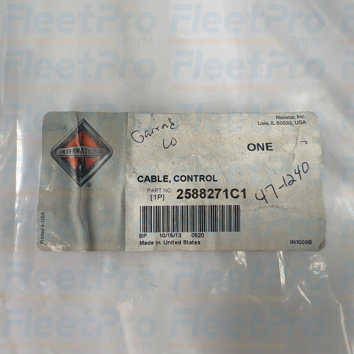 Front view of International truck recirculation cable 2588271C1