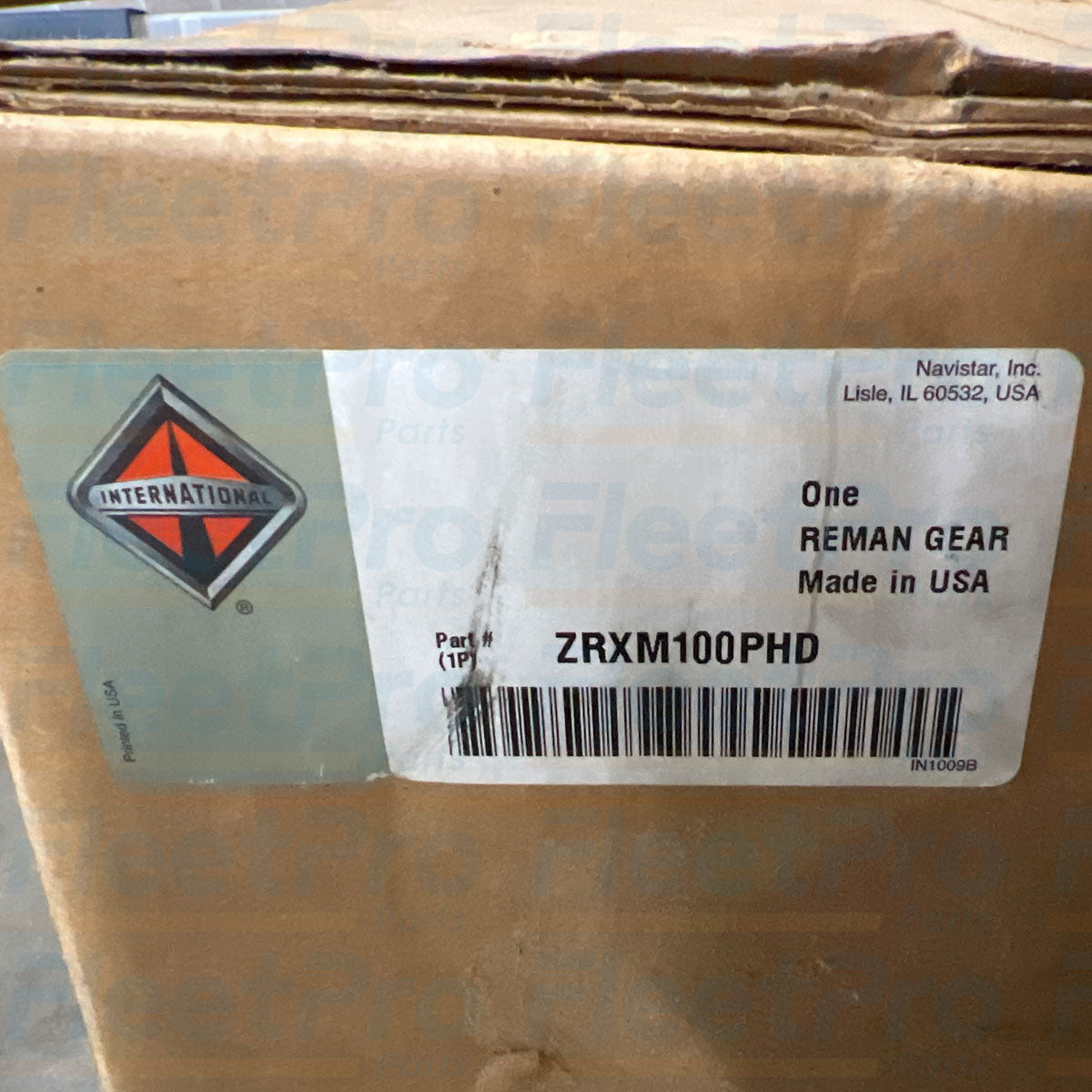Factory shipping crate packaging and genuine Navistar reman part label for ZRXM100PHD