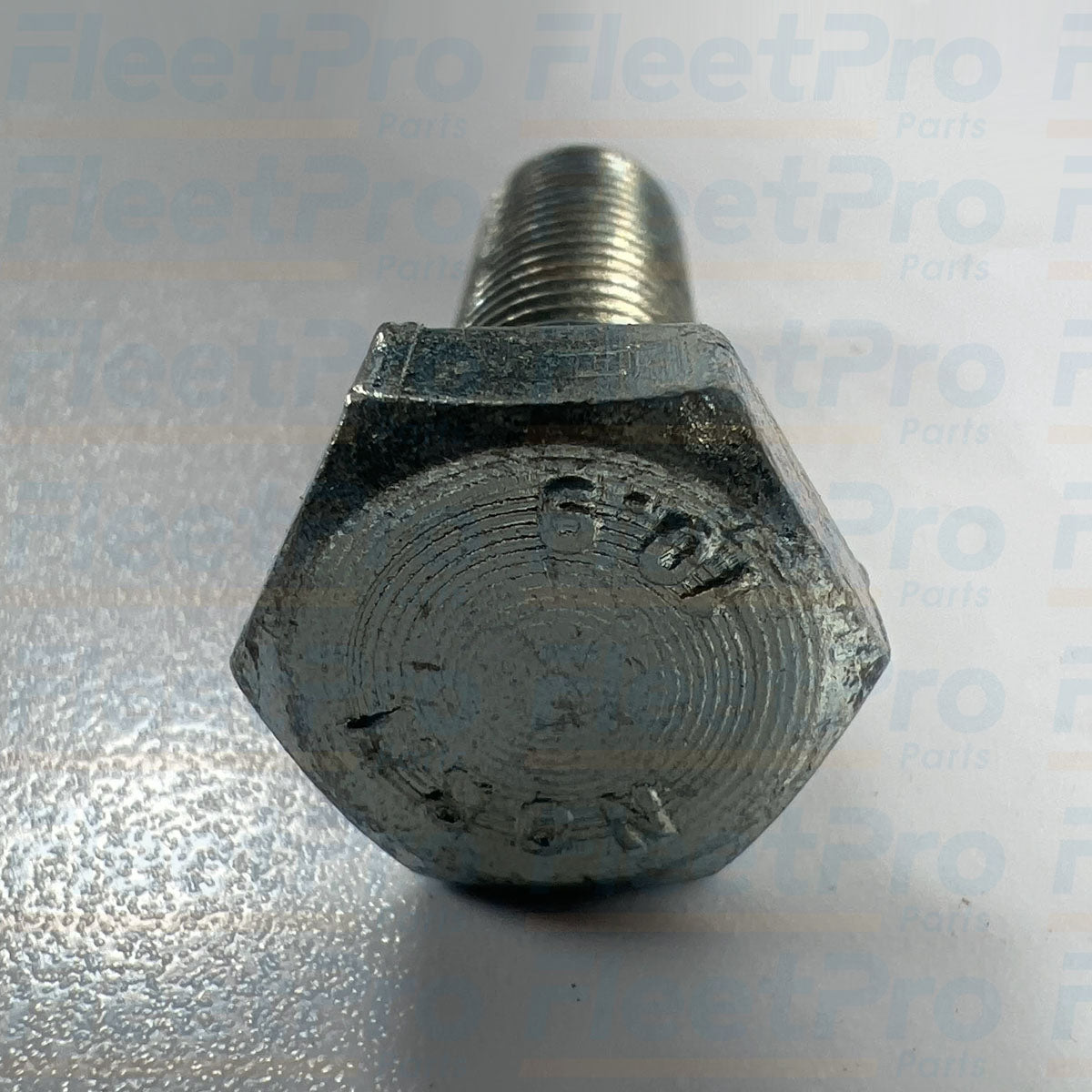 Close-up view of Grade 10.9 hex flange head and stamp markings on John Deere 19M7493 bolt