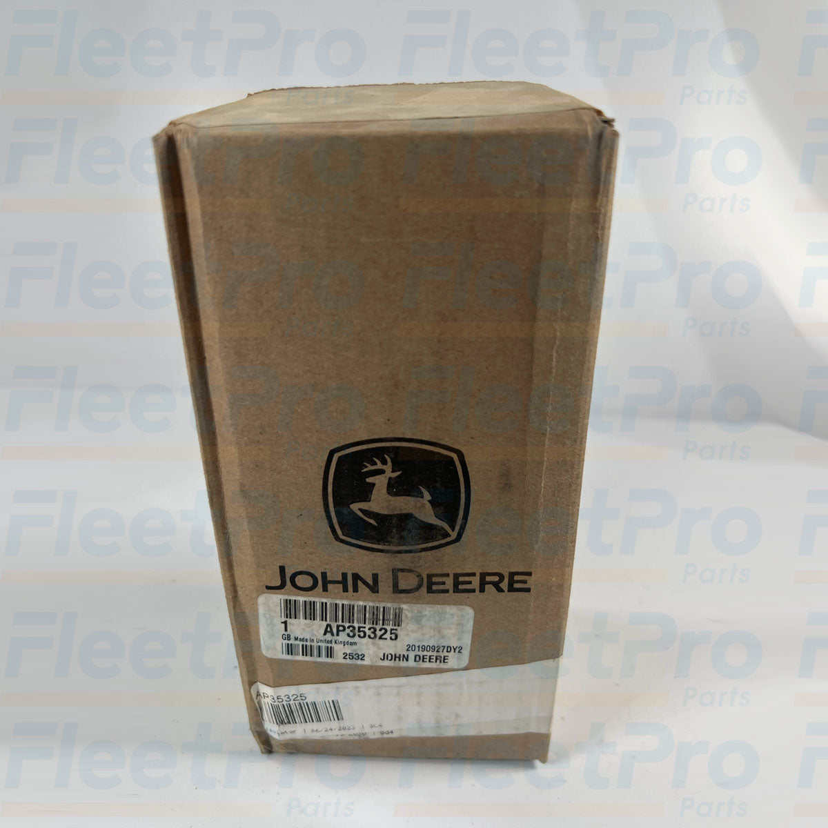 Factory box packaging and genuine John Deere manufacturer part label for AP35325