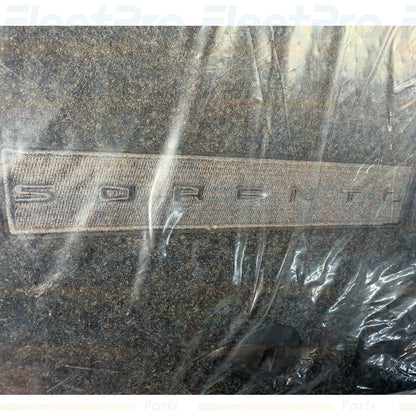 Detailed view of embroidered PHEV / Kia factory logo badging and edge binding on R5F14-AC000 mat