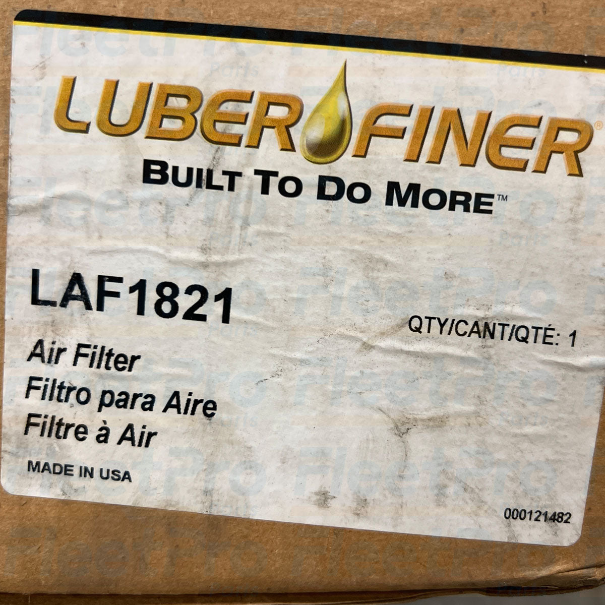 Factory retail box packaging and genuine Luber-Finer manufacturer product label for LAF1821