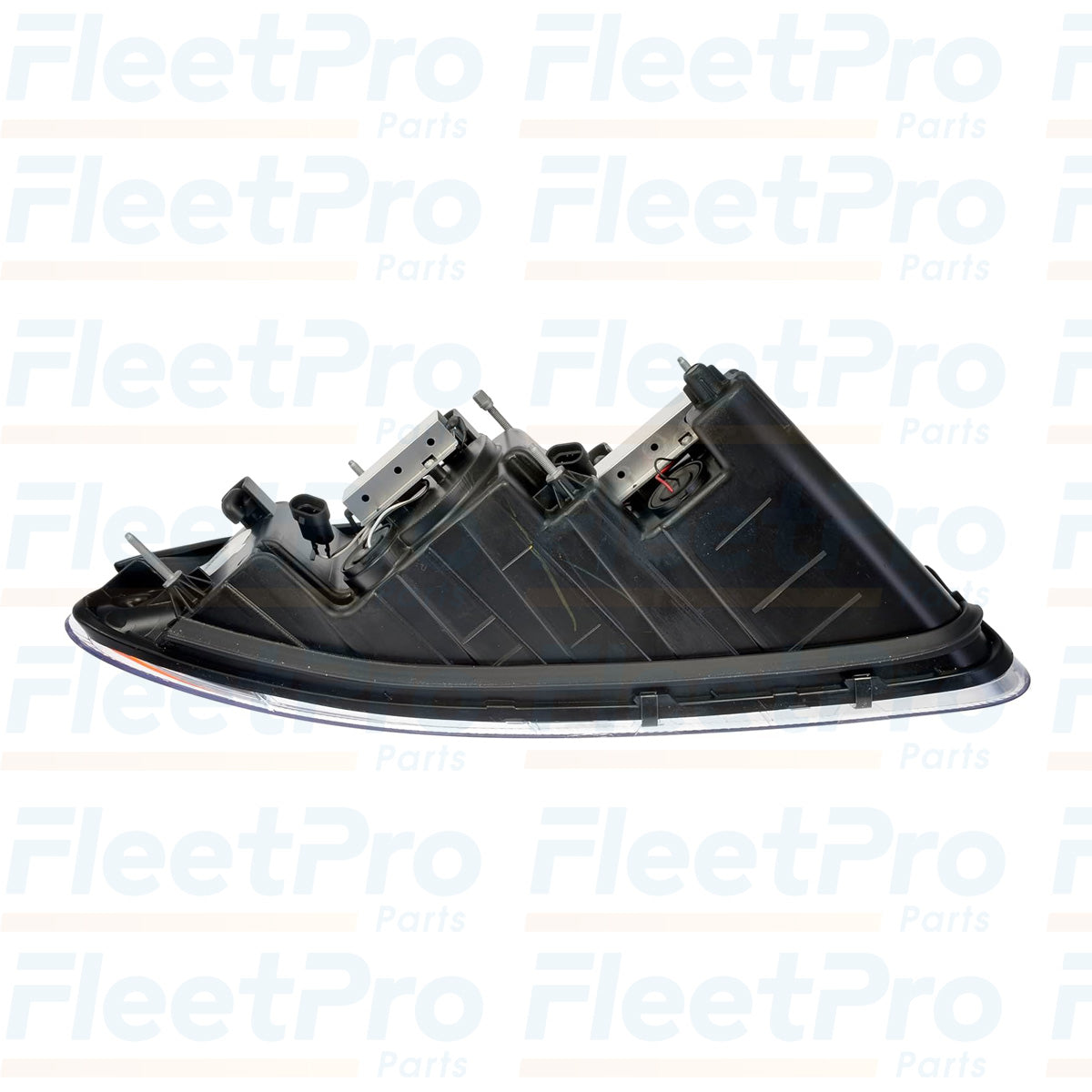 Bottom angle of Mack 888-5504 Driver Side Headlight with mounting brackets visible
