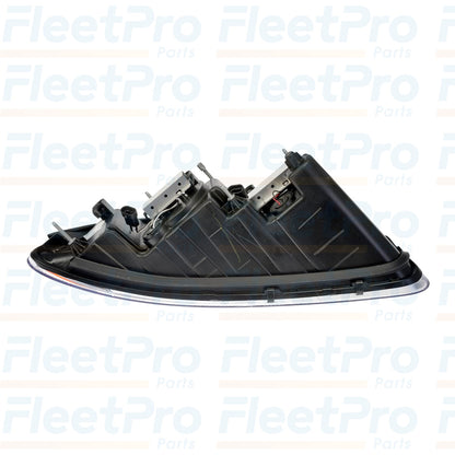 Bottom angle of Mack 888-5504 Driver Side Headlight with mounting brackets visible