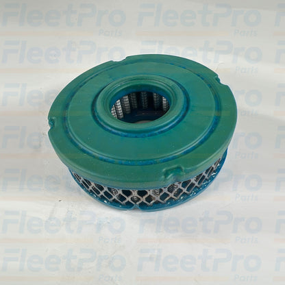 Close-up view of intake collar mounting neck and air inlet port on Midland 100696E air filter