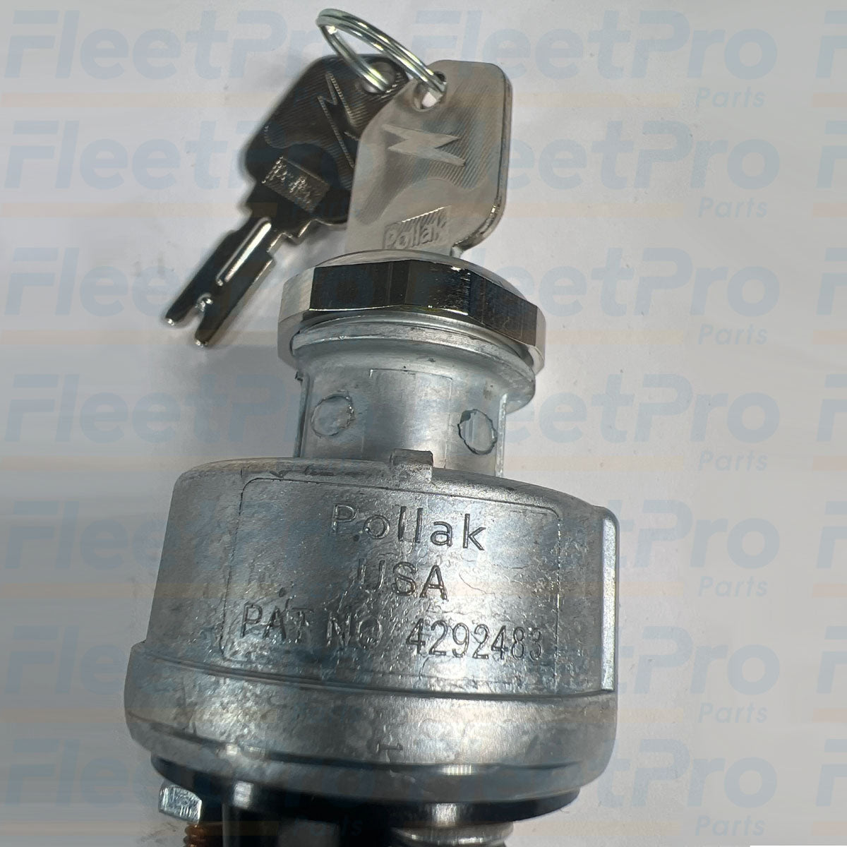Keyway cylinder and threaded mounting stem detail on Pollak 31-610P ignition switch