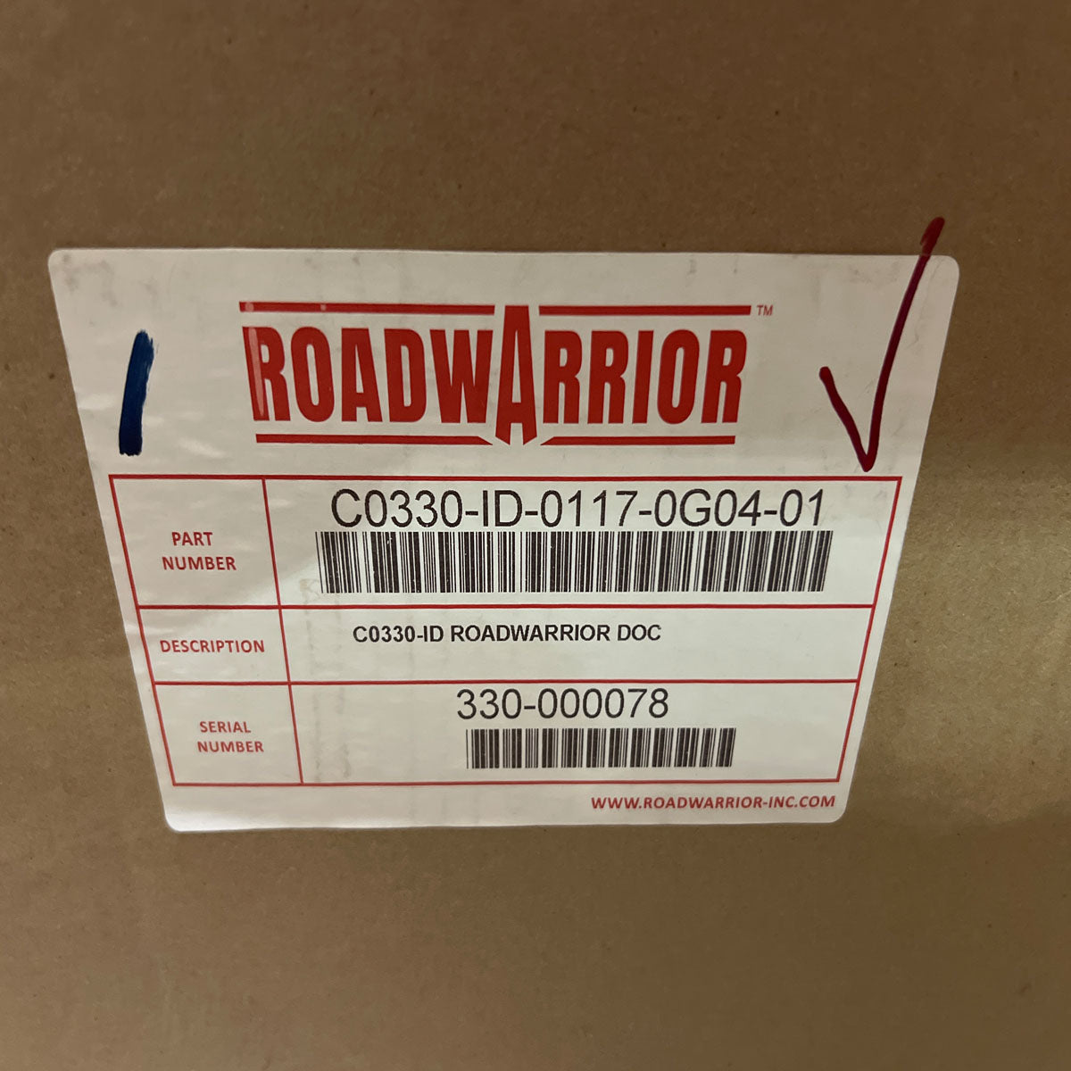 Protective shipping box and genuine RoadWarrior manufacturer part label for C0330ID