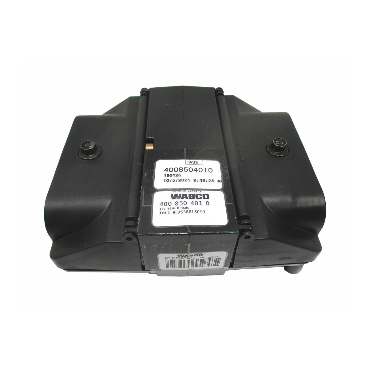 Front view of WABCO 4008504010 ABS control module, 12 V frame-mounted HABS ECU