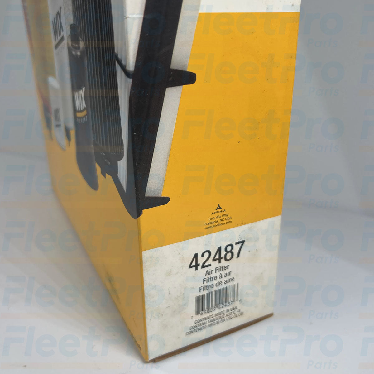Close-up view of precision pleated filter media on Wix 42487 engine air filter