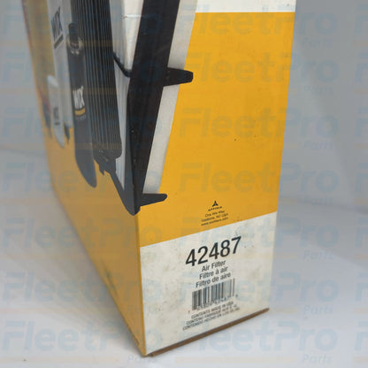Close-up view of precision pleated filter media on Wix 42487 engine air filter