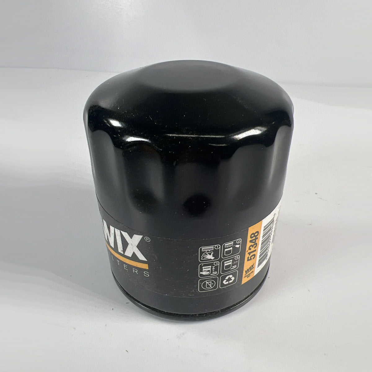 Wix 51348 spin-on engine oil filter front view showing canister branding
